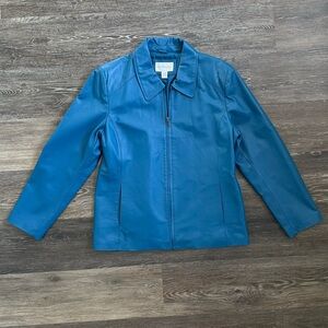 Worthington Blue Leather Jacket Women's XL Genuine Nappa Pigskin Zip Up VTG